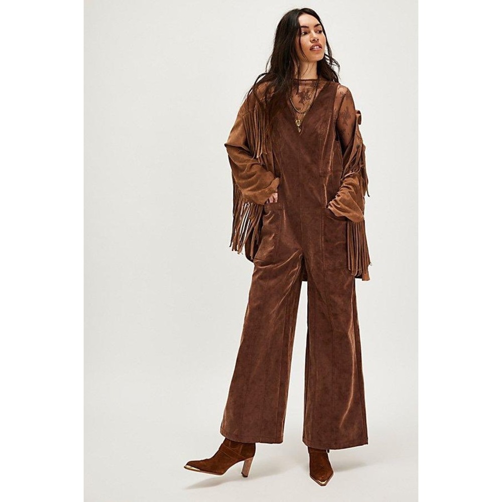 We The Free Nico Faux Suede One-Piece in Shaved Chocolate Brown, Women's XL